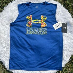 Under Armour Logo Boys Blue Sleeveless Muscle Top Youth Size XL NEW